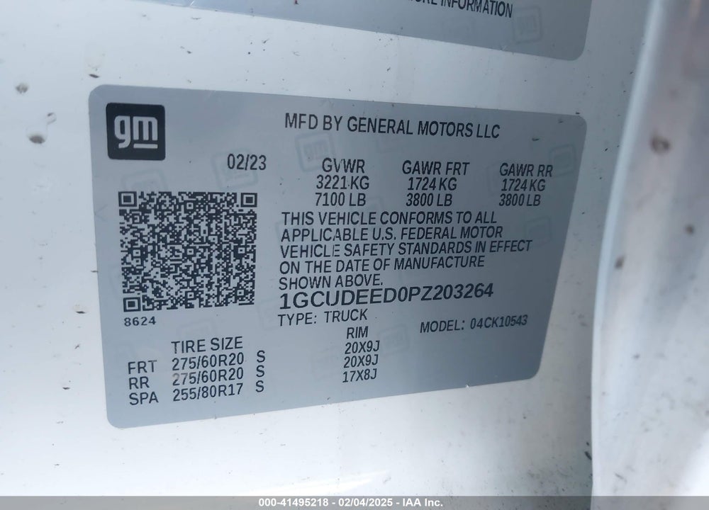 2023 CHEVROLET SILVERADO 1500 VIN: 1GCUDEED0PZ203264