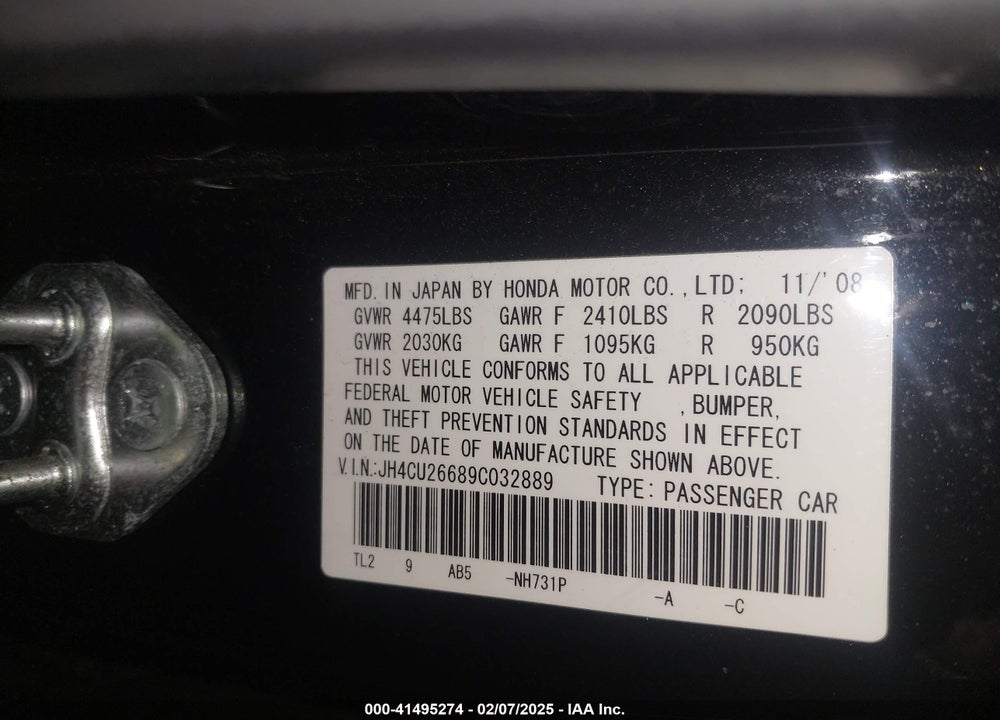 2009 ACURA TSX VIN: JH4CU26689C032889
