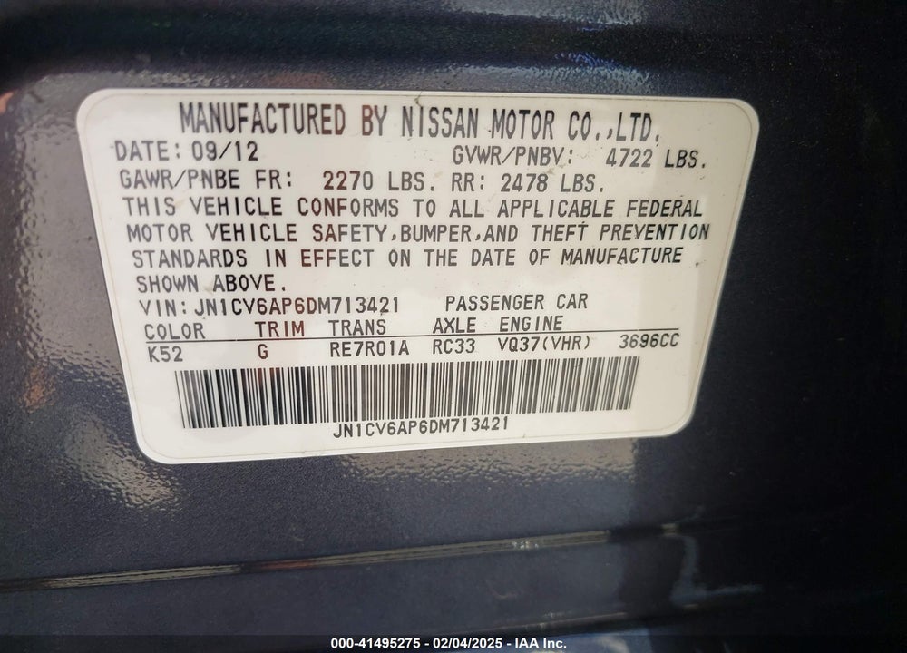 2013 INFINITI G37 VIN: JN1CV6AP6DM713421
