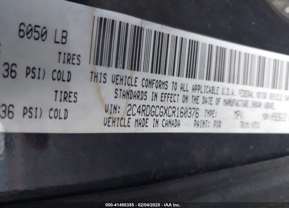 2012 DODGE GRAND CARAVAN SXT VIN: 2C4RDGCGXCR160376