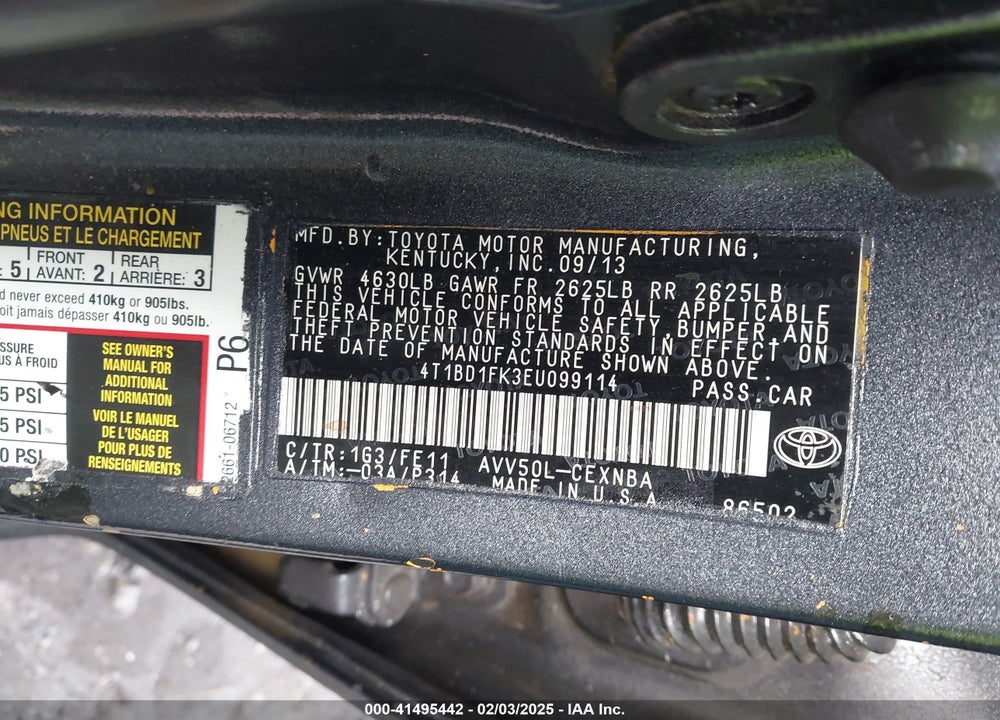 2014 TOYOTA CAMRY VIN: 4T1BD1FK3EU099114