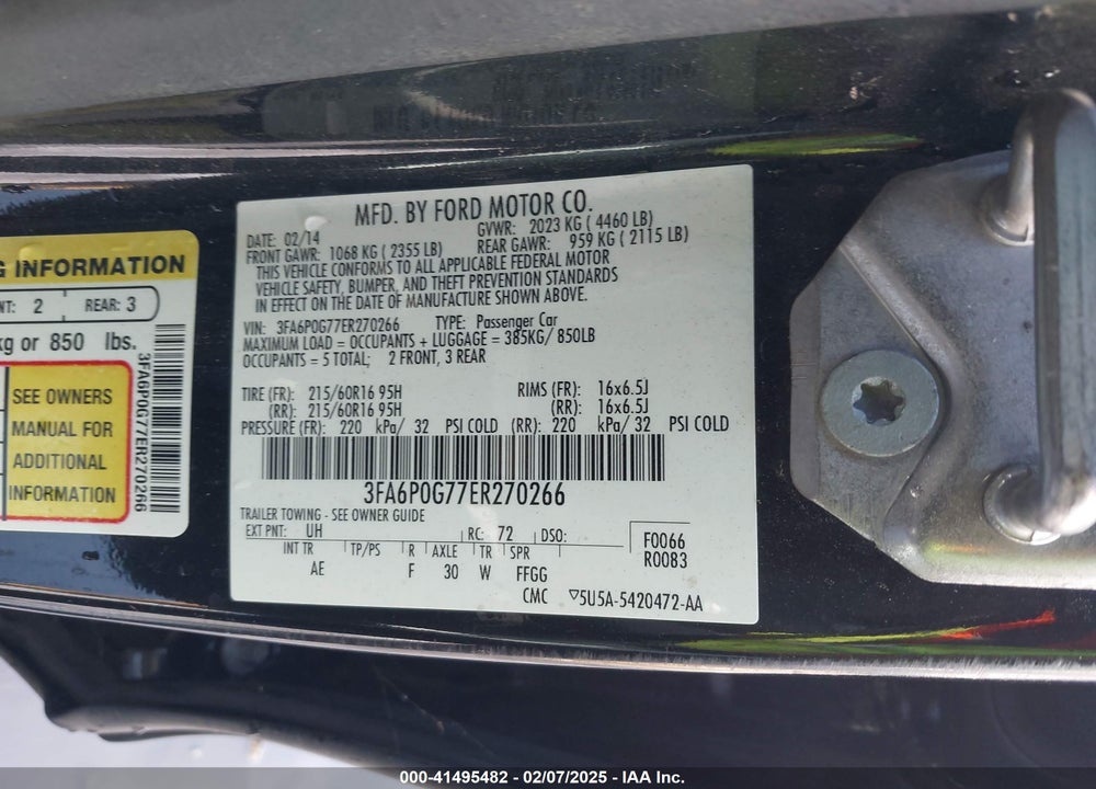 2014 FORD FUSION VIN: 3FA6P0G77ER270266