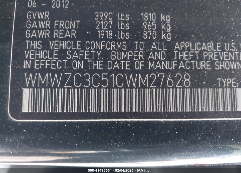 2012 MINI COOPER VIN: WMWZC3C51CWM27628