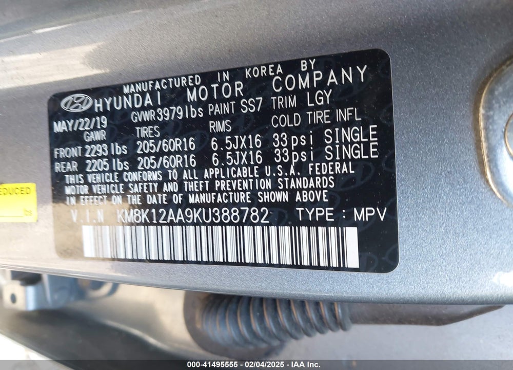 2019 HYUNDAI KONA SE VIN: KM8K12AA9KU388782