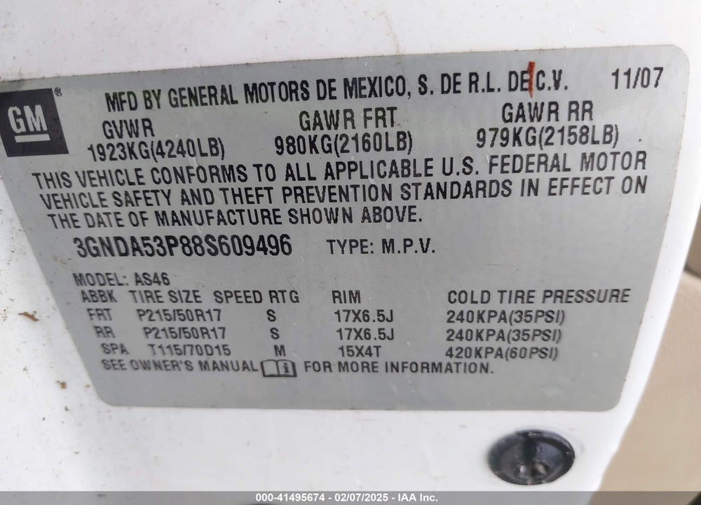 2008 CHEVROLET HHR VIN: 3GNDA53P88S609496