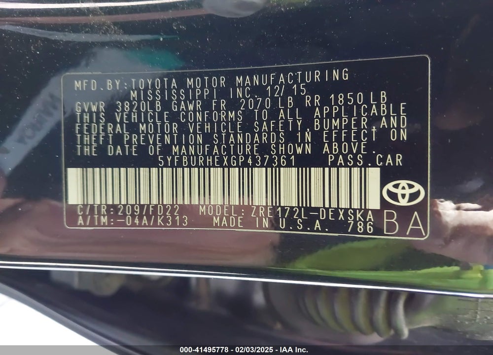 2016 TOYOTA COROLLA S PLUS VIN: 5YFBURHEXGP437361