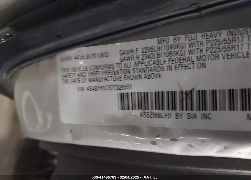 2007 SUBARU OUTBACK 2.5I VIN: 4S4BP61C377326551