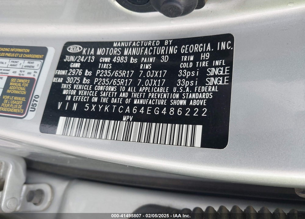 2014 KIA SORENTO LX VIN: 5XYKTCA64EG486222