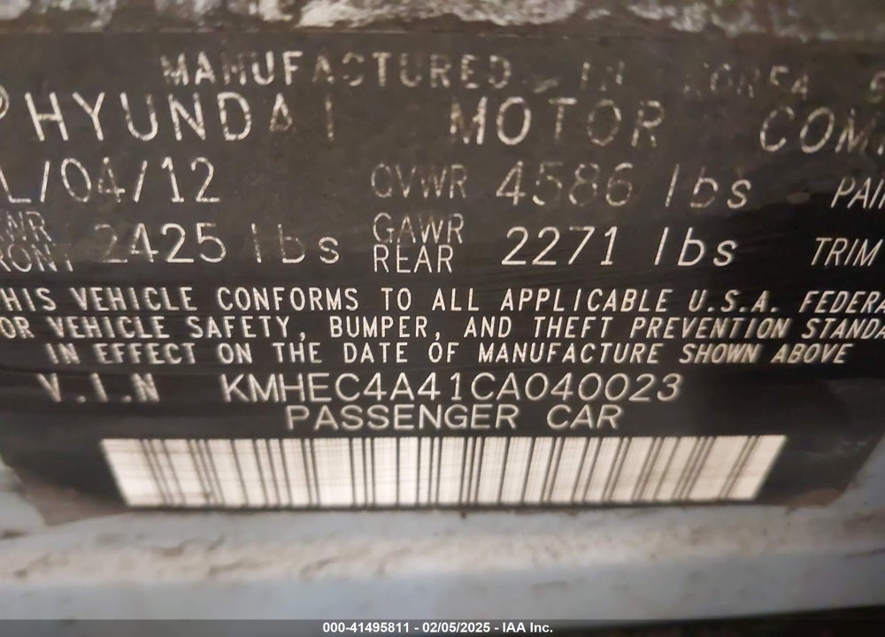 2012 HYUNDAI SONATA HYBRID VIN: KMHEC4A41CA040023