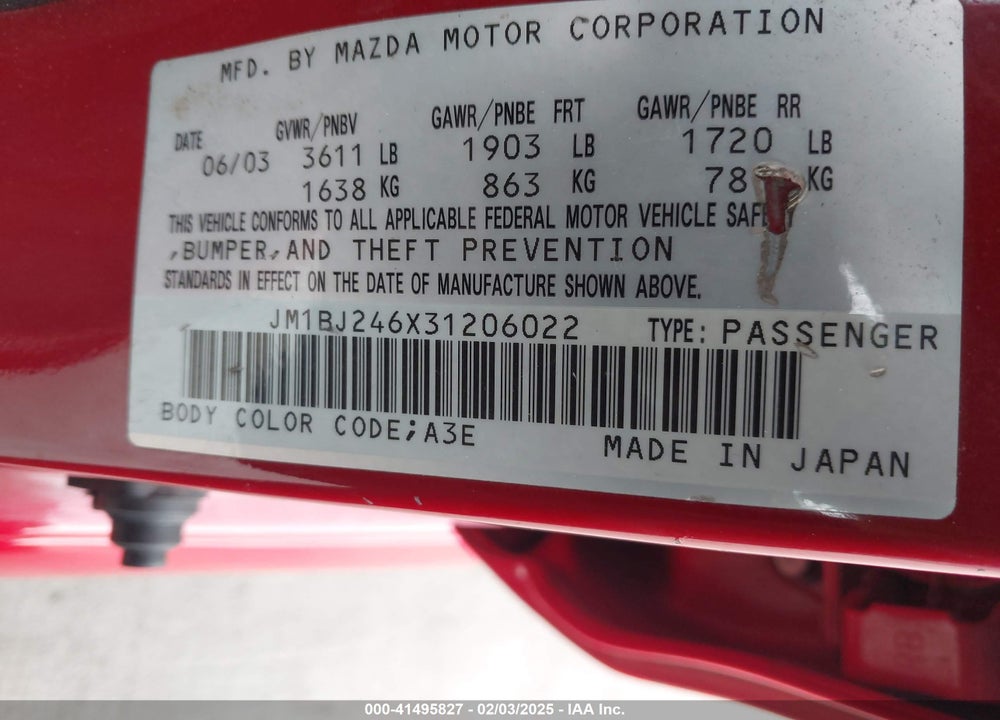 2003 MAZDA PROTEGE5 VIN: JM1BJ246X31206022