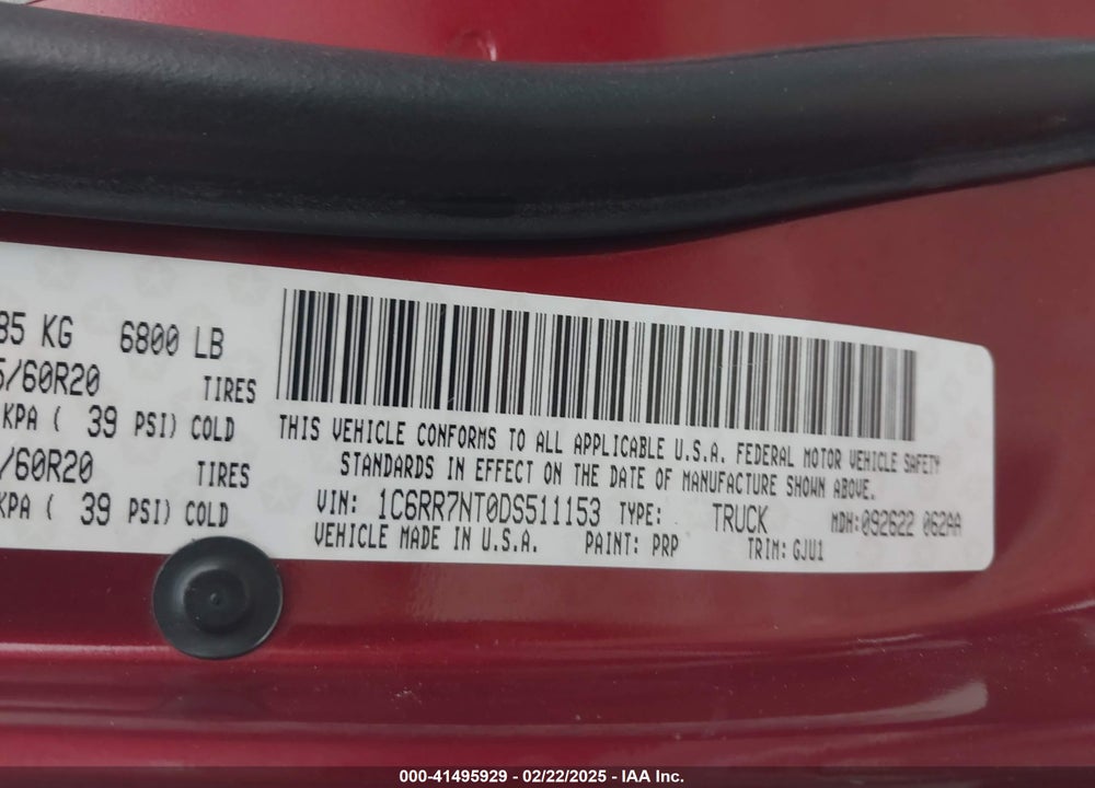 2013 RAM 1500 VIN: 1C6RR7NT0DS511153