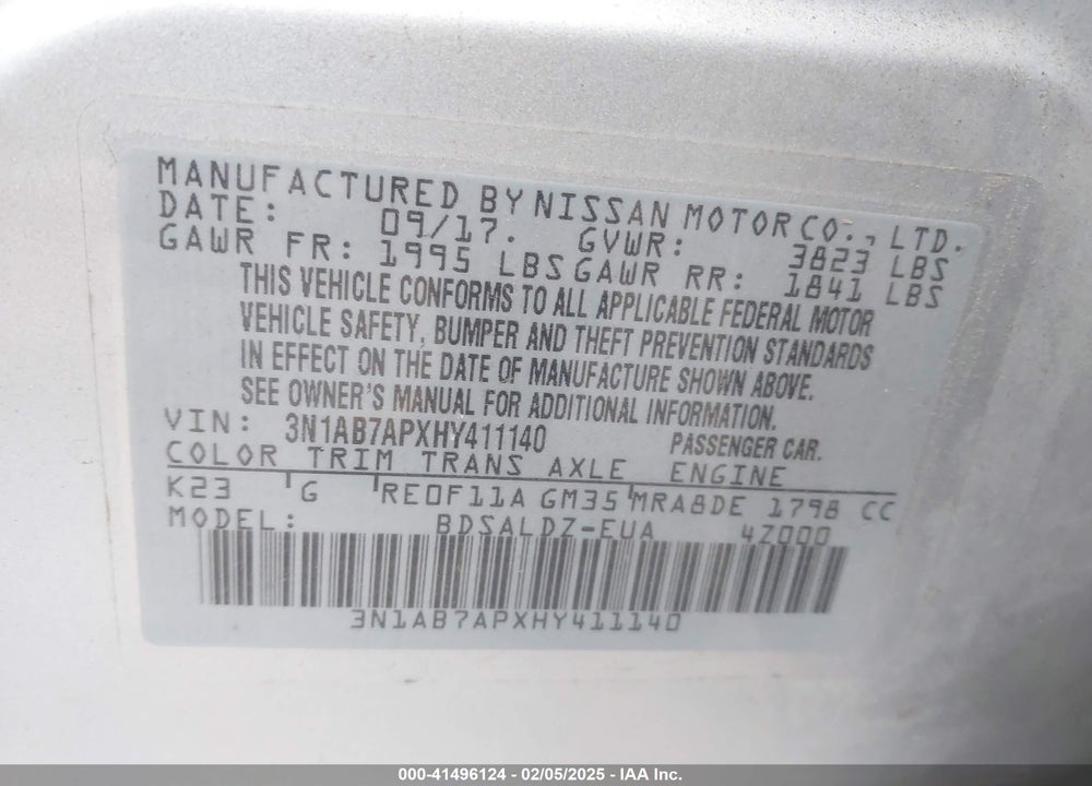 2017 NISSAN SENTRA VIN: 3N1AB7APXHY411140
