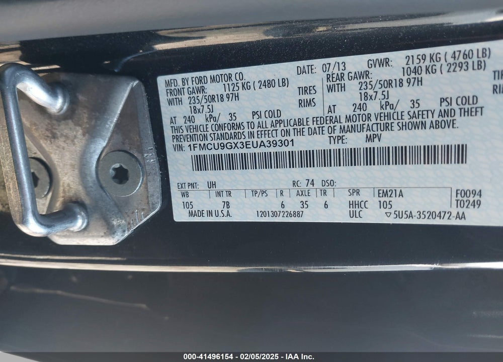2014 FORD ESCAPE SE VIN: 1FMCU9GX3EUA39301