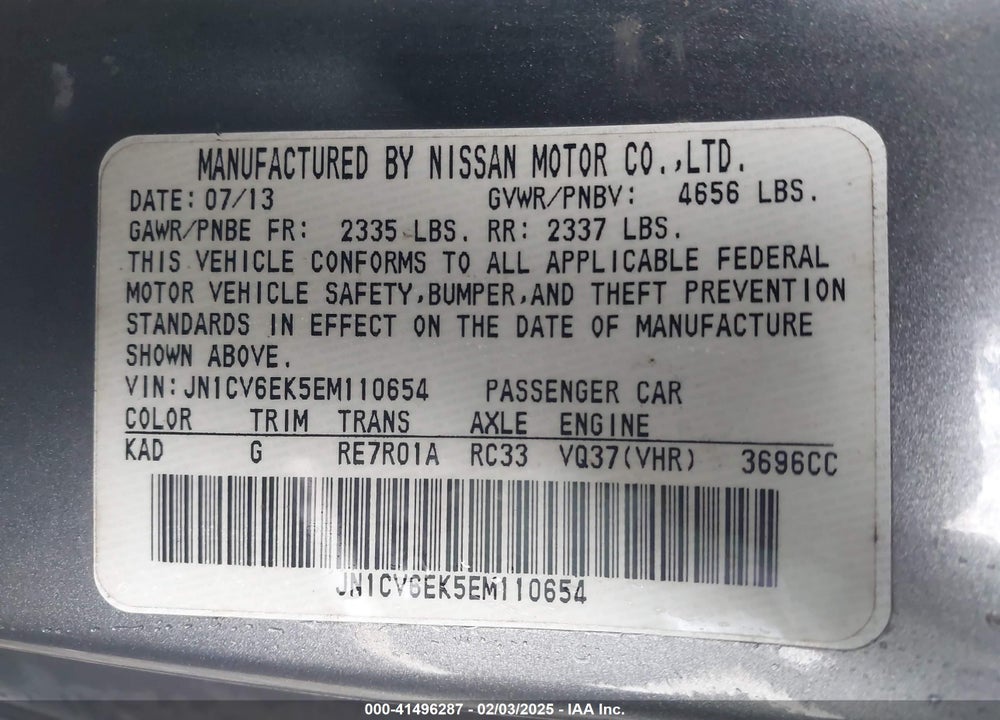2014 INFINITI Q60 VIN: JN1CV6EK5EM110654