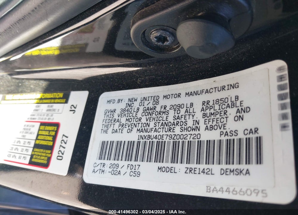 2009 TOYOTA COROLLA S VIN: 1NXBU40E79Z002720