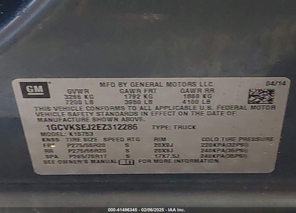 2014 CHEVROLET SILVERADO 1500 VIN: 1GCVKSEJ2EZ312286