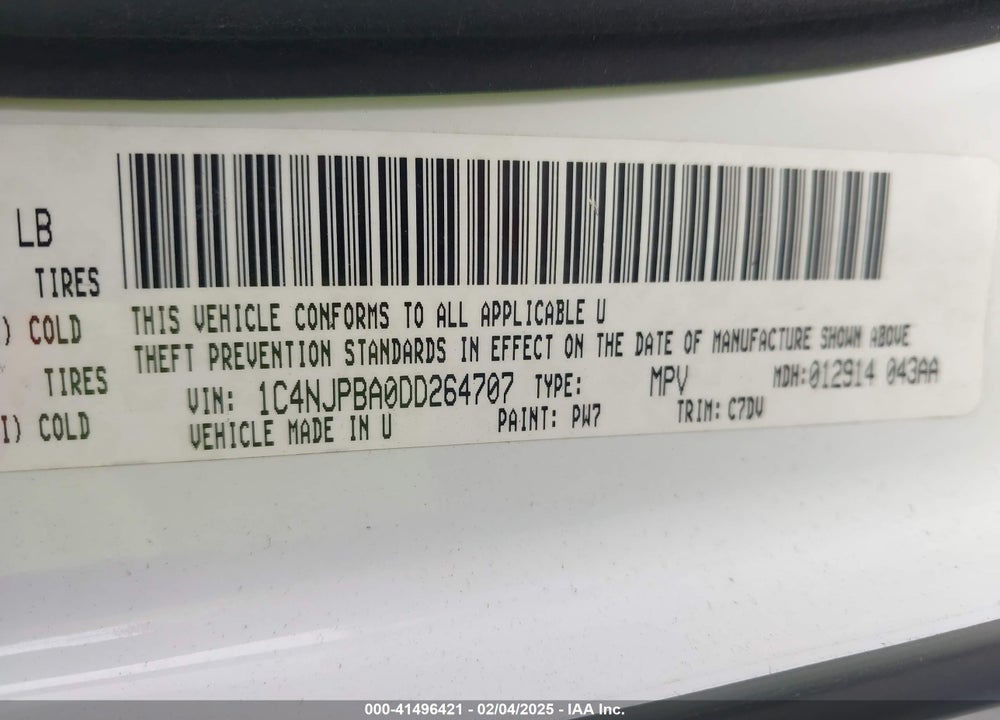 2013 JEEP PATRIOT VIN: 1C4NJPBA0DD264707