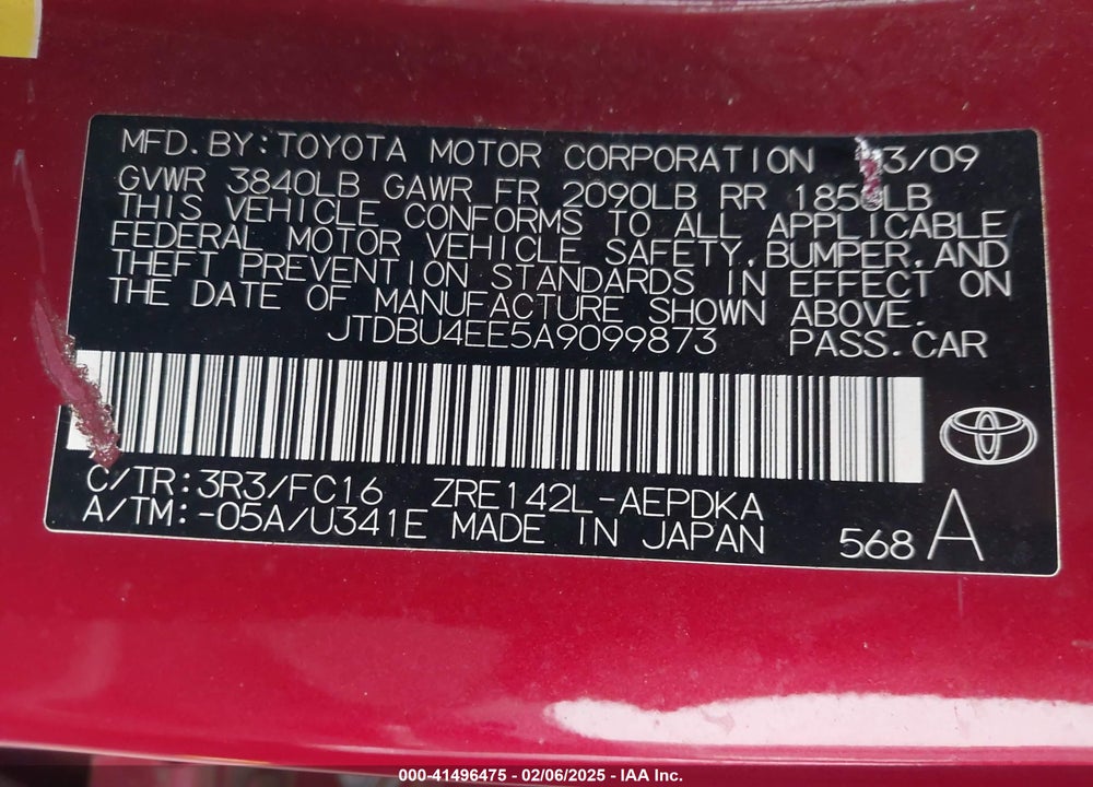 2010 TOYOTA COROLLA VIN: JTDBU4EE5A9099873