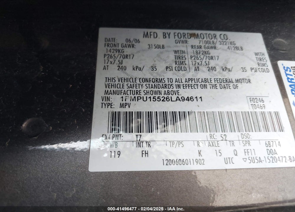 2006 FORD EXPEDITION XLT/XLT SPORT VIN: 1FMPU15526LA94611