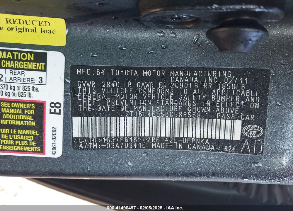2011 TOYOTA COROLLA LE VIN: 2T1BU4EE5BC588558