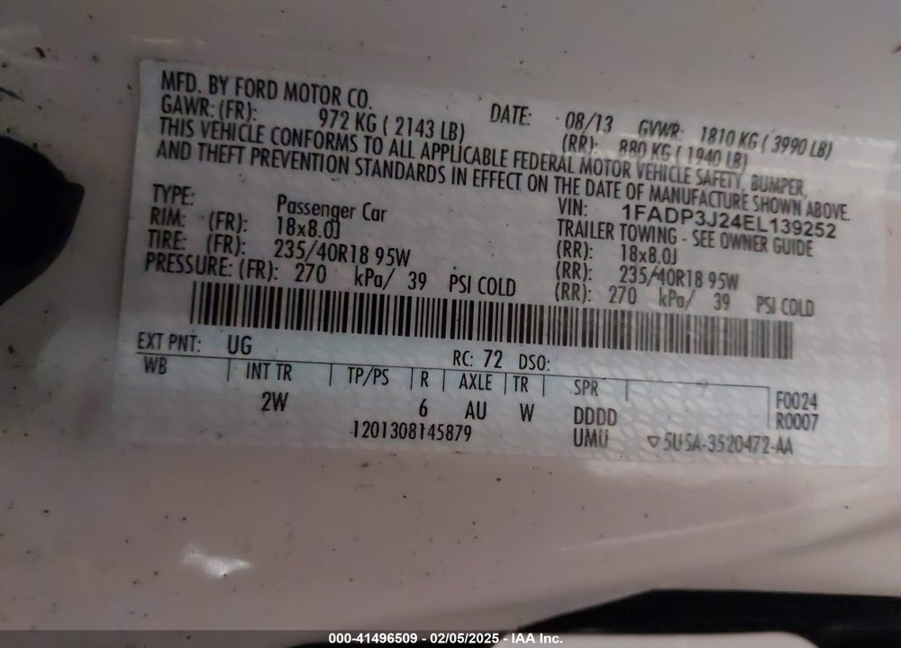 2014 FORD FOCUS VIN: 1FADP3J24EL139252