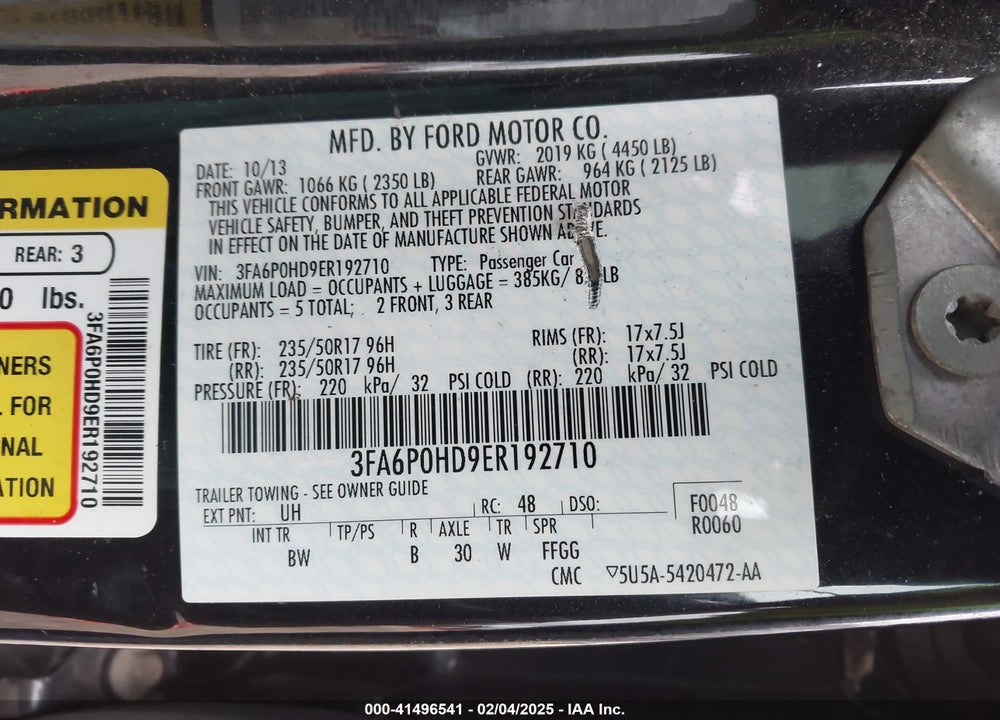 2014 FORD FUSION SE VIN: 3FA6P0HD9ER192710