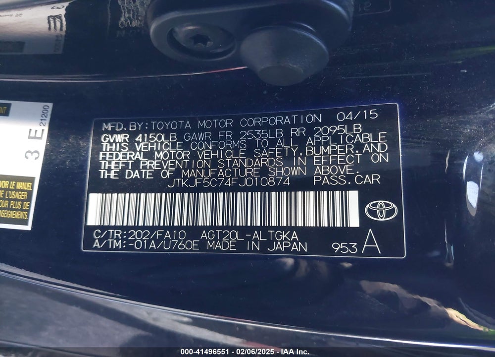 2015 TOYOTA SCION TC VIN: JTKJF5C74FJ010874