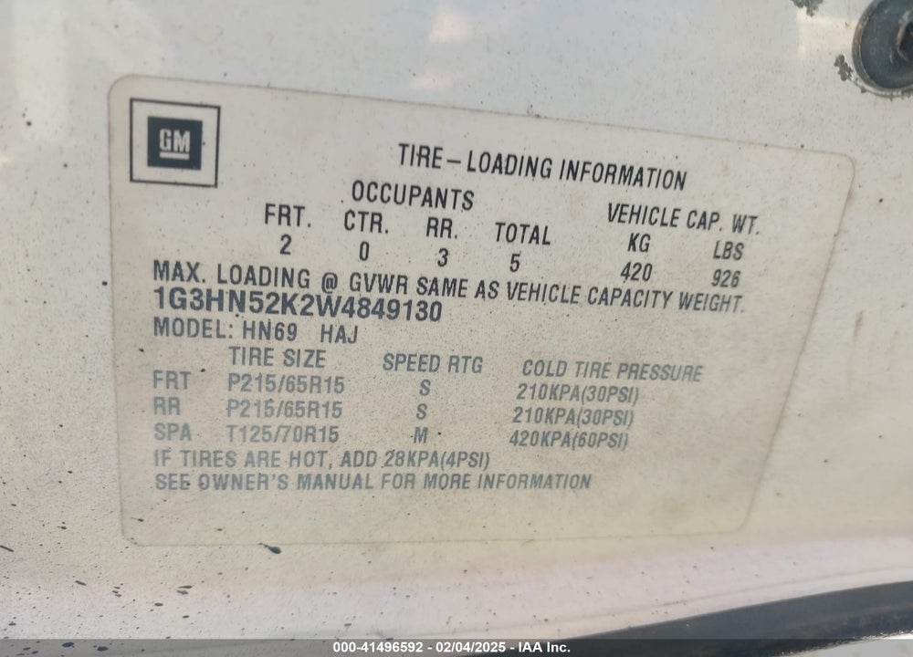 1998 OLDSMOBILE EIGHTY-EIGHT LS VIN: 1G3HN52K2W4849130
