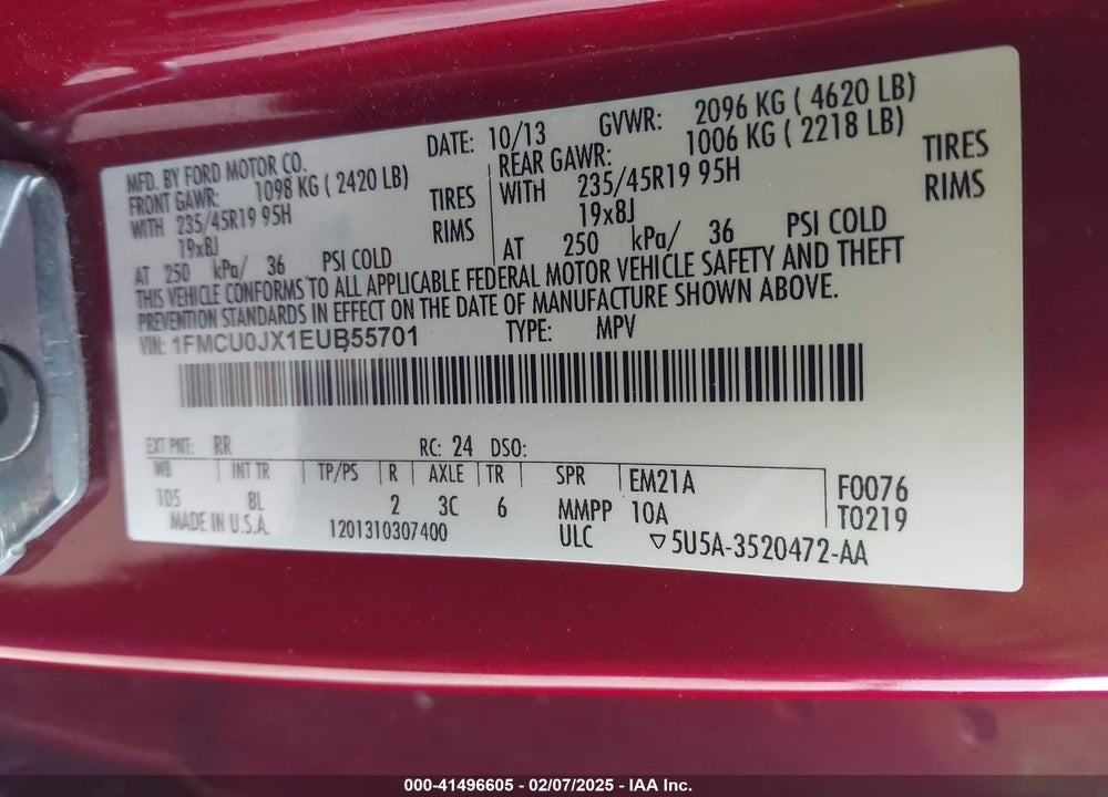 2014 FORD ESCAPE TITANIUM VIN: 1FMCU0JX1EUB55701