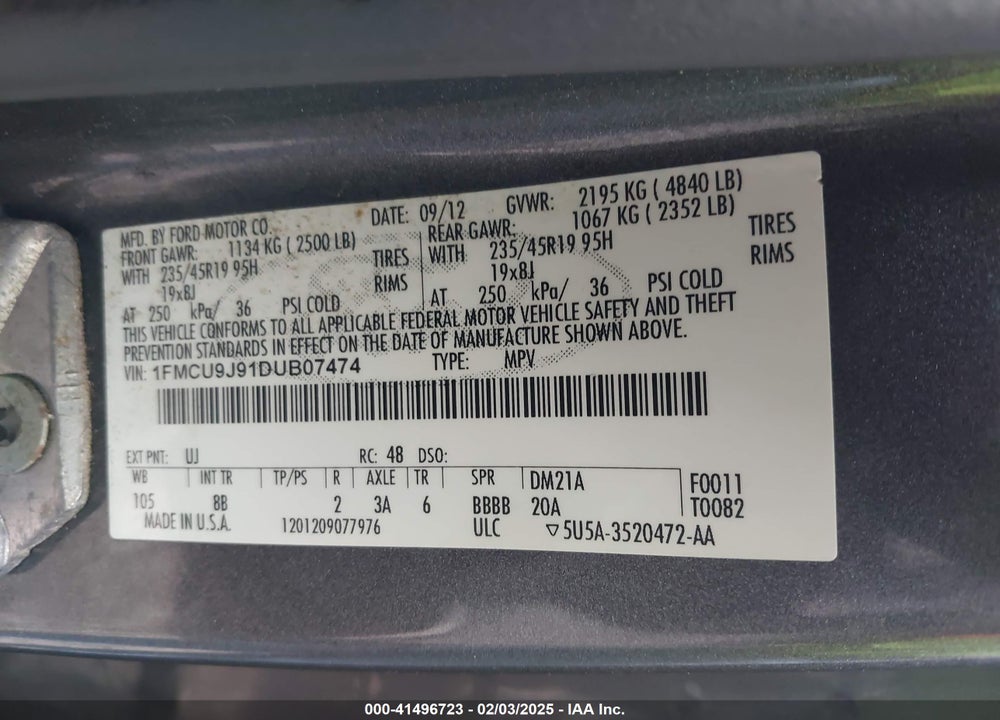 2013 FORD ESCAPE TITANIUM VIN: 1FMCU9J91DUB07474
