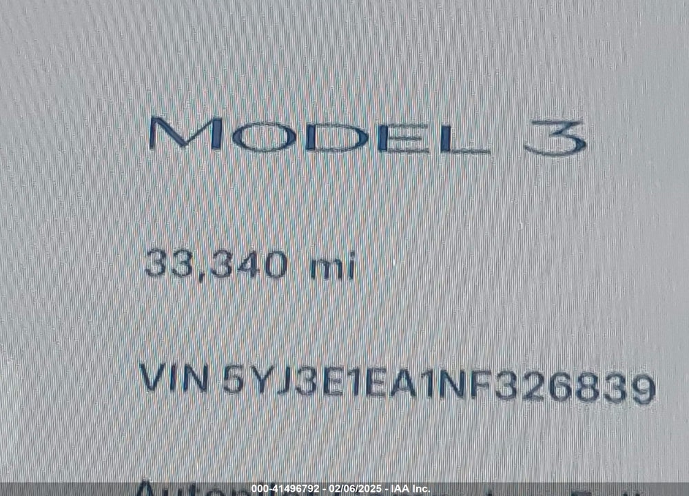 2022 TESLA MODEL 3 VIN: 5YJ3E1EA1NF326839