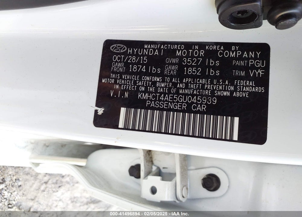 2016 HYUNDAI ACCENT VIN: KMHCT4AE5GU045939