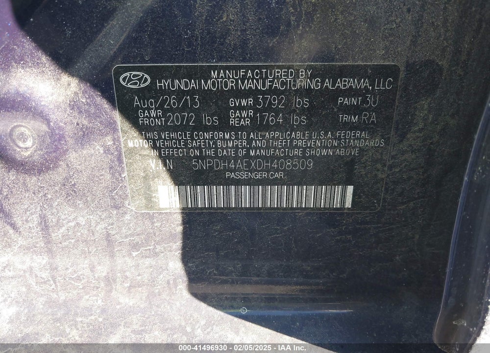 2013 HYUNDAI ELANTRA GLS VIN: 5NPDH4AEXDH408509