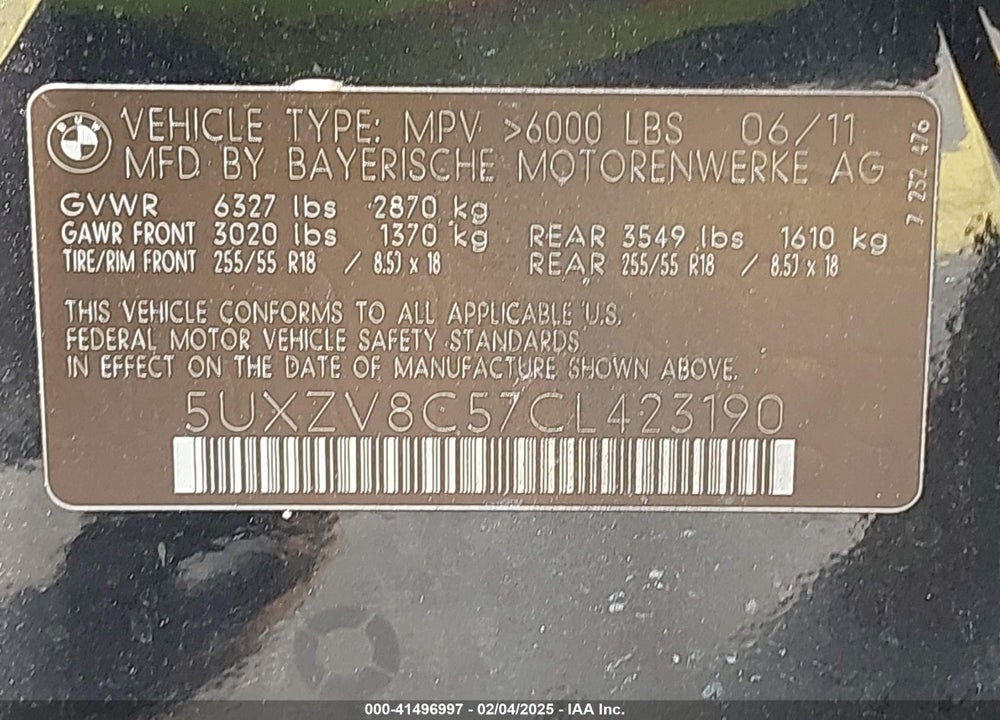 2012 BMW X5 XDRIVE50I VIN: 5UXZV8C57CL423190