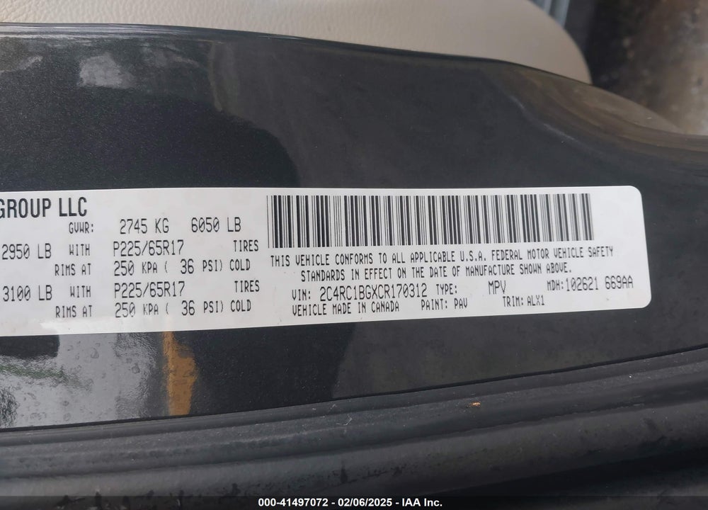 2012 CHRYSLER TOWN & COUNTRY TOURING VIN: 2C4RC1BGXCR170312