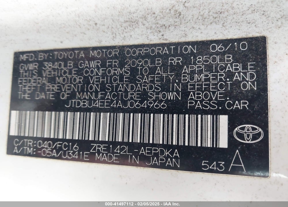 2010 TOYOTA COROLLA VIN: JTDBU4EE4AJ064966