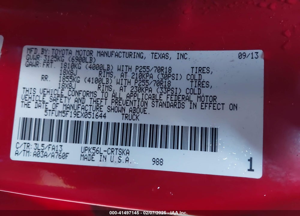 2014 TOYOTA TUNDRA VIN: 5TFUM5F19EX051644