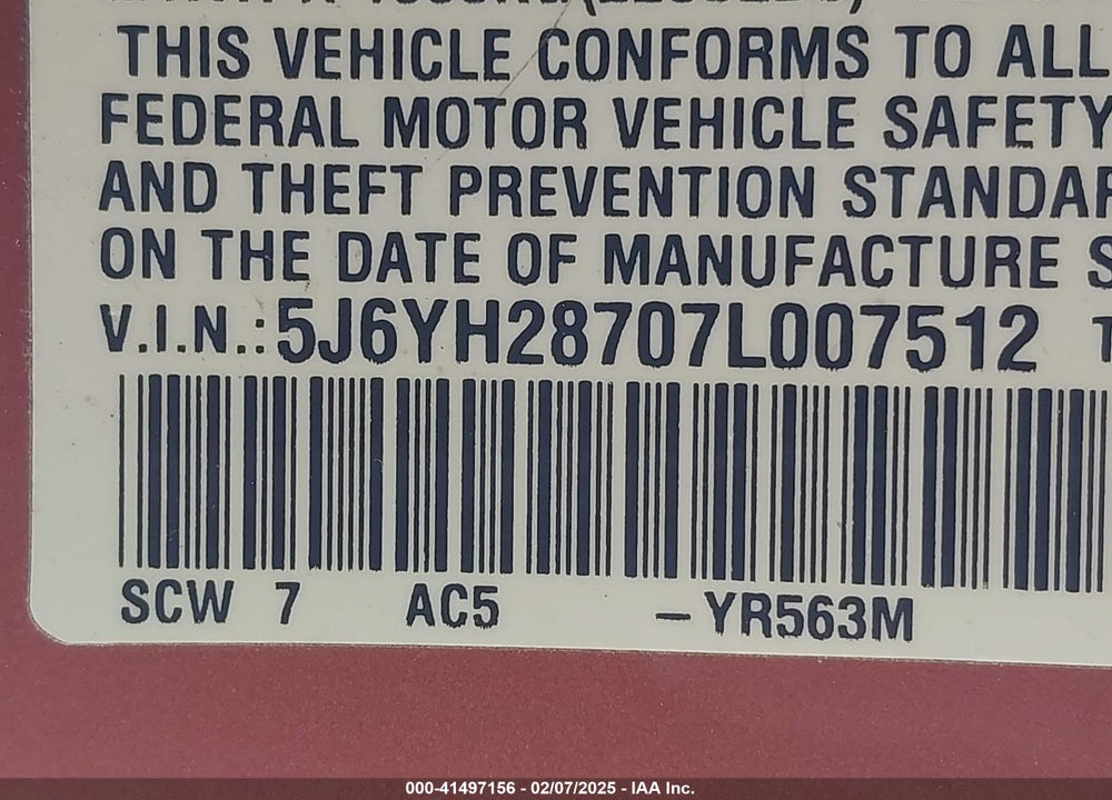 2007 HONDA ELEMENT EX VIN: 5J6YH28707L007512
