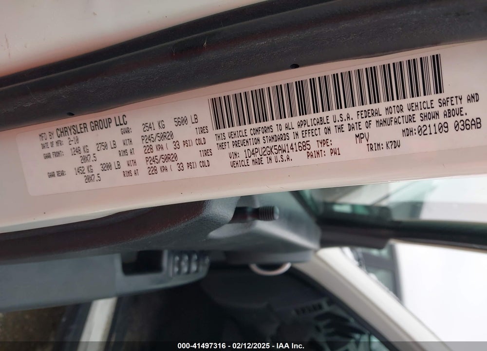 2010 DODGE NITRO SE VIN: 1D4PU2GK5AW141685