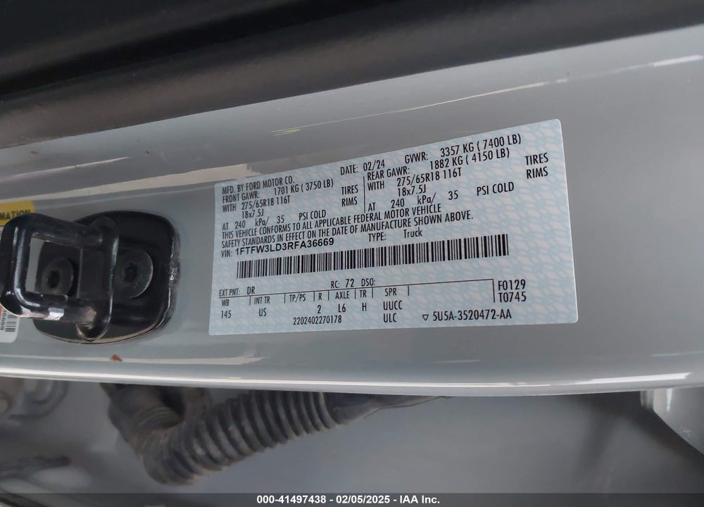 2024 FORD F150 VIN: 1FTFW3LD3RFA36669