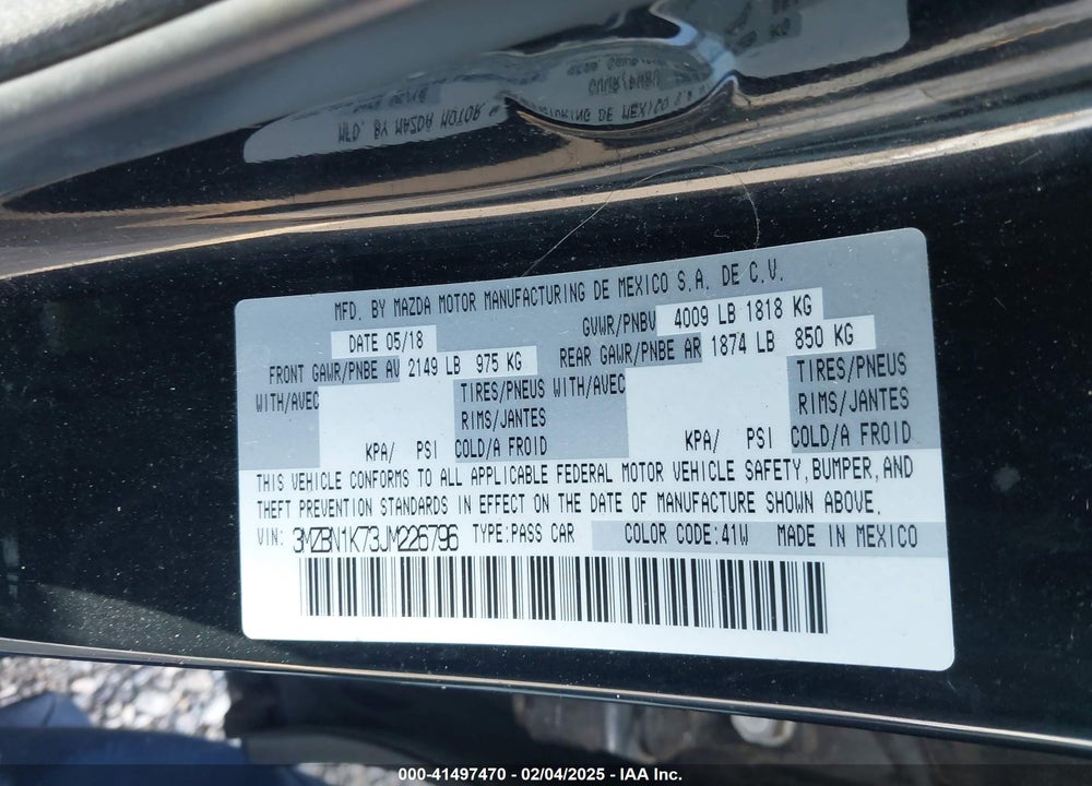 2018 MAZDA 3 SPORT VIN: 3MZBN1K73JM226796