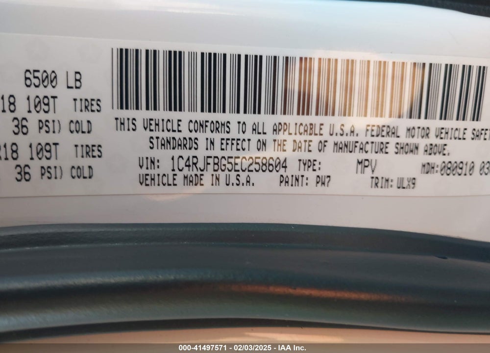 2014 JEEP GRAND CHEROKEE LIMITED VIN: 1C4RJFBG5EC258604