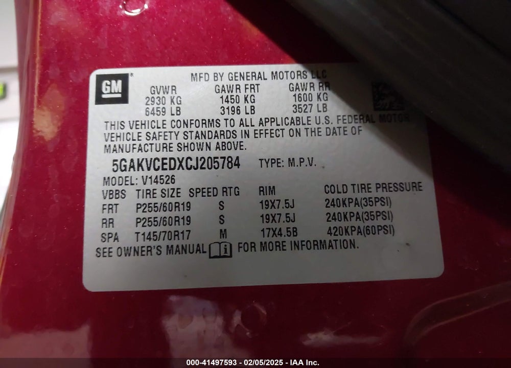 2012 BUICK ENCLAVE LEATHER VIN: 5GAKVCEDXCJ205784