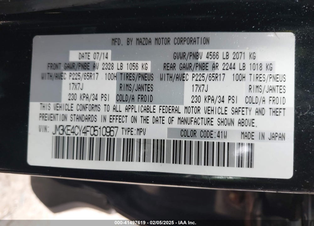 2015 MAZDA CX-5 TOURING VIN: JM3KE4CY4F0510967