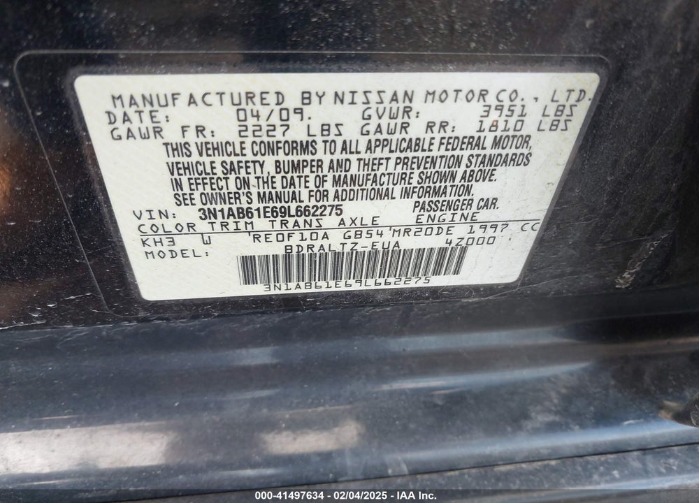 2009 NISSAN SENTRA VIN: 3N1AB61E69L662275