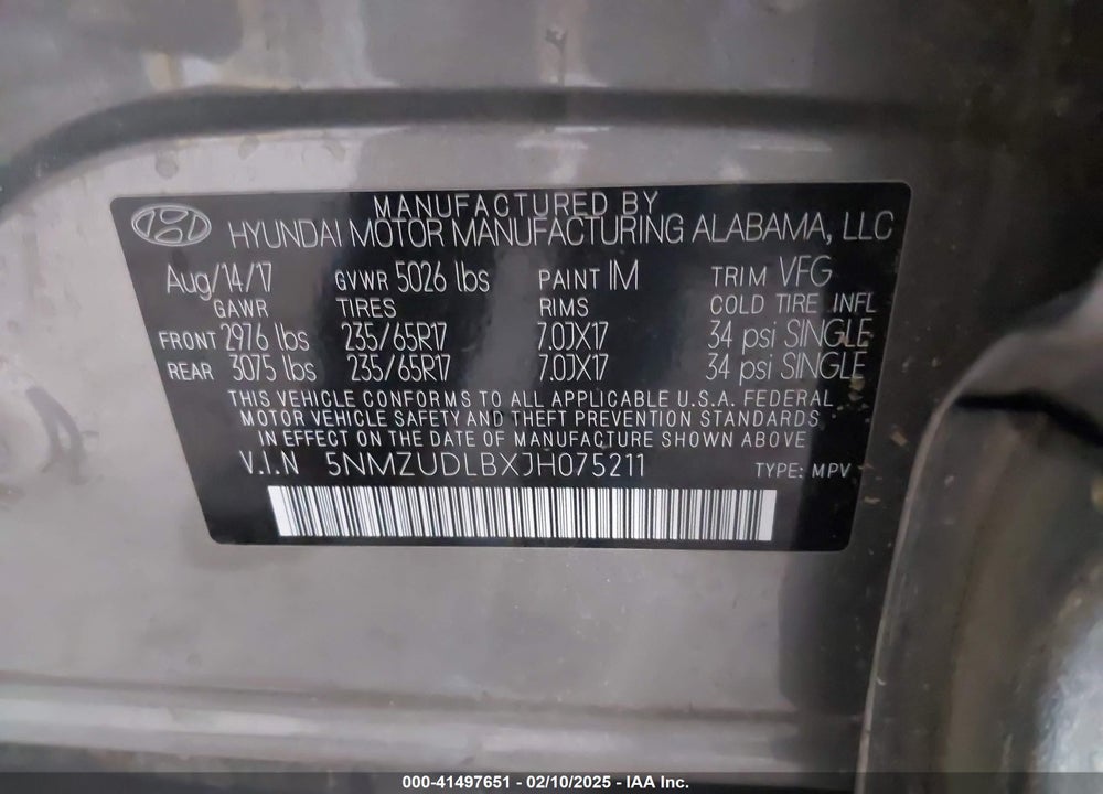 2018 HYUNDAI SANTA FE SPORT VIN: 5NMZUDLBXJH075211