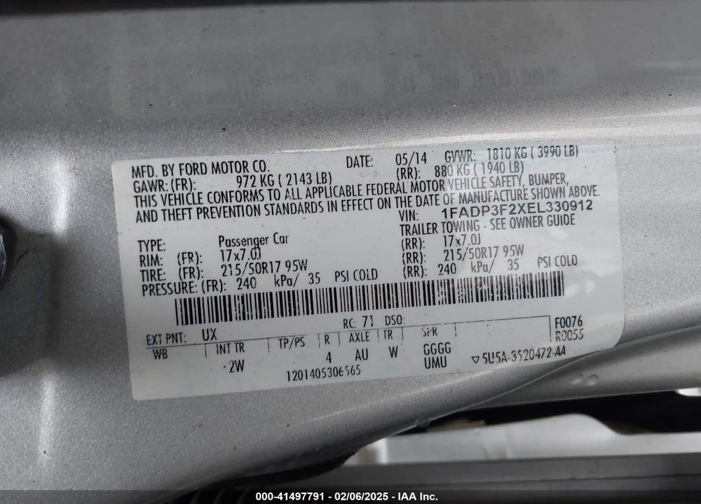 2014 FORD FOCUS SE VIN: 1FADP3F2XEL330912