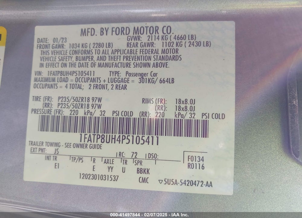 2023 FORD MUSTANG ECOBOOST PREMIUM VIN: 1FATP8UH4P5105411
