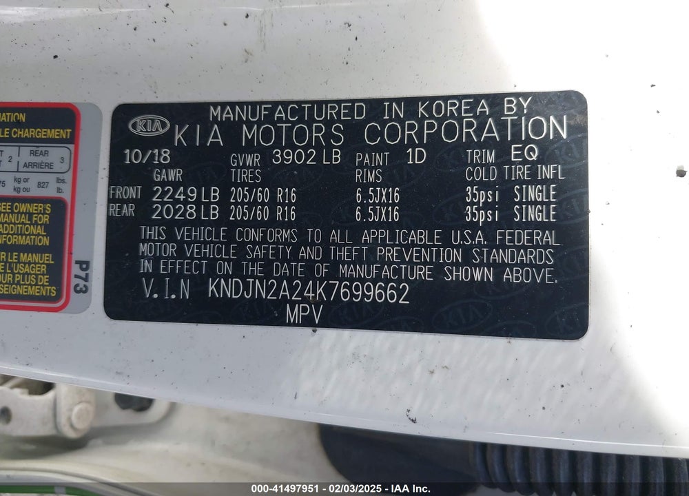 2019 KIA SOUL VIN: KNDJN2A24K7699662