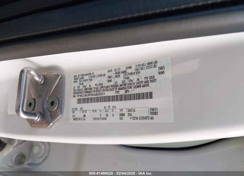 2013 FORD ESCAPE VIN: 1FMCU9J91DUA53531